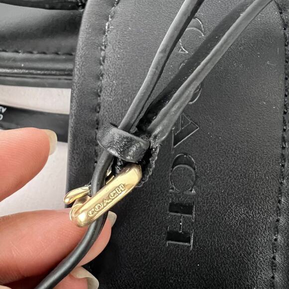 Coach Women's Flat Jaci Logo T-strap Sandals Slingback 7B Black Leather - Picture 4 of 7